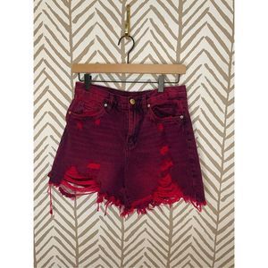 Blank NYC distressed jean shorts in pink and purpl